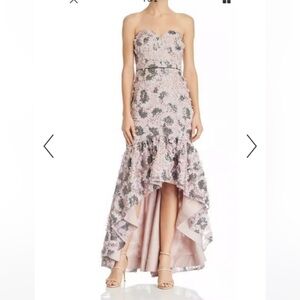 Aidan Mattox Pink and Black Floral Beaded High-Low Gown